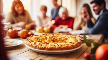 Thanksgiving family dinner Traditional apple pie