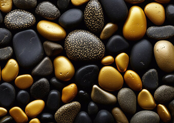 Black and yellow stones with various shape.Macro.AI Generative