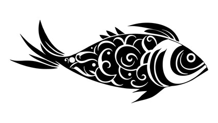 Beautiful black and white fish on a white background. Monochrome. Symbol, icon. Black and white fish on a white background. Monochrome. Close-up. Side view. Vector illustration