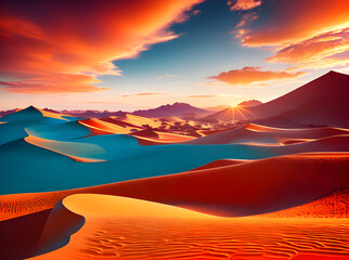Golden ink lines on tropical sunset desert.
