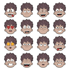 Vector illustration of a funny cartoon boy emotions faces set.