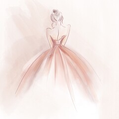 Back view of Beautiful woman in rose beige long dres. For cards, invitations, wedding event decorations. 