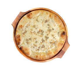 pizza on a wooden board white background