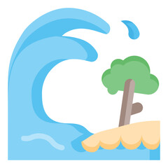  Tsunami, Catastrophe, Disaster, Nature, Sea, Tree,  Wave Icon, Flat style icon vector illustration, Suitable for website, mobile app, print, presentation, infographic and any other project.