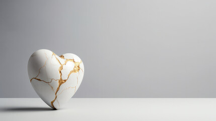Kintsugi Heart: White Marble Heart with Gilded Cracks, Japanese Art of Repairing Love