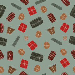 




Seamless pattern of hand drawn gift boxes and pack flat illustration