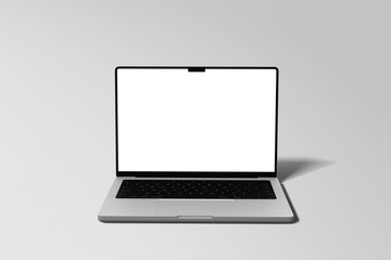 Laptop with blank screen isolated Mockup, 3d render illustration