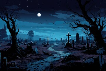 Haunted Graveyard under Moonlight