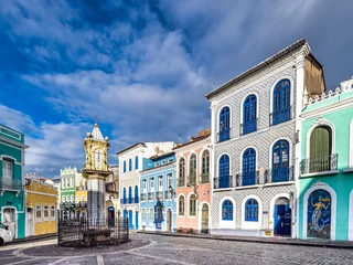 Fotobehang Brazilië Colorful colonial houses at the historic district of Pelourinho in Salvador da Bahia, Brazil.