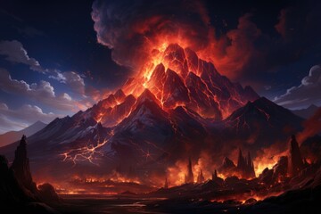 Fototapeta premium Visual Novel Background : Fiery Volcanic Landscape