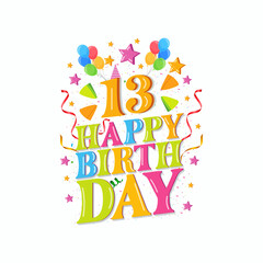 13th happy birthday logo with balloons, vector illustration design for birthday celebration, greeting card and invitation card.