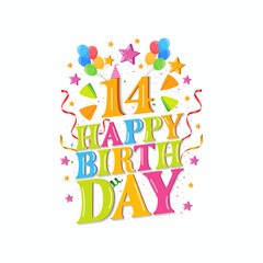 14th happy birthday logo with balloons, vector illustration design for birthday celebration, greeting card and invitation card.