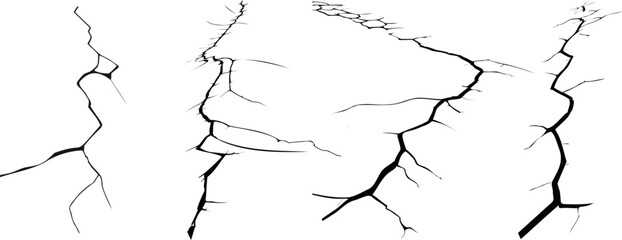 Crack Vector illustrations Set  collection of various crack patterns, depict damage, destruction, natural wear and tear. Ideal for projects related to construction, safety, insurance, home improvement