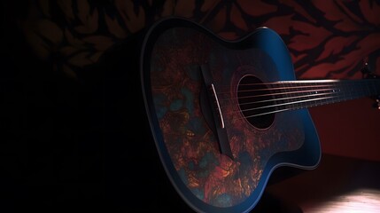 une guitare acoustique bleu,  généré par IA