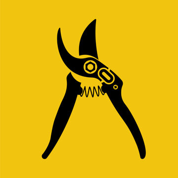 recommend clip art: Secateurs black silhouette icon. Gardening scissors. Gardening secateurs for cutting branches. Vector illustration flat design. Isolated on white background.