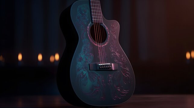 une guitare acoustique bleu nuit, g&eacute;n&eacute;r&eacute; par IA