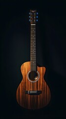 Naklejka premium une guitare acoustique sur fond noir, généré par IA