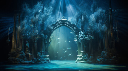 Underwater Atlantis Theatre Stage Scene - obrazy, fototapety, plakaty