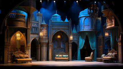 Arabian Nights Palace Theatre Stage Scene - obrazy, fototapety, plakaty