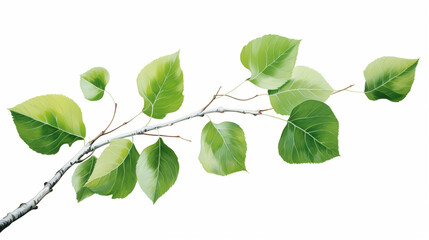 Fototapeta na wymiar Botanical Illustration of Birch Tree Leaves on a White Background, Vector Style