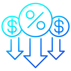 percent down, rate decrease line icon