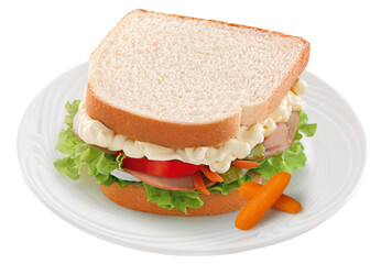 delicioso sanduíche de presunto, queijo, alface, tomate e maionese isolado em fundo transparente -...