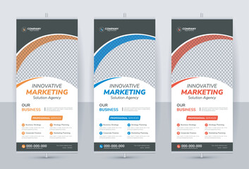 Modern creative corporate business standee x rollup pullup signage retractable banner with multiple trendy gradient colors design vector bundle template	