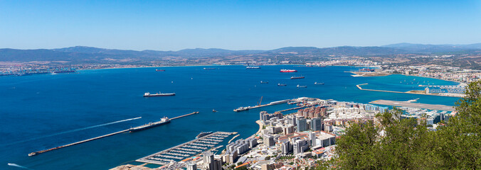 Bay of Gibraltar or Bay of Algeciras. View from the Rock of Gibraltar.