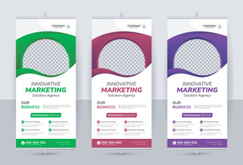 Modern creative corporate business standee x rollup pullup signage retractable banner with multiple trendy gradient colors design vector bundle template	