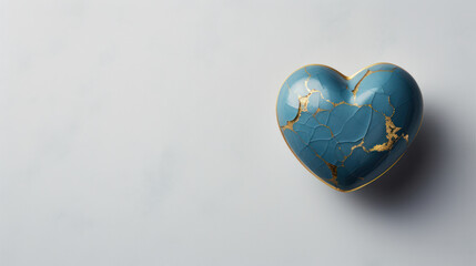 Golden-Cracked Marble Heart: Vibrant Green and Blue Marbling with Glowing Gilded Fissures, Signifying Kintsugi Craftsmanship