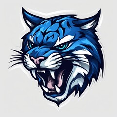 Aggressive wildcat, BLUE with black accents, illustration logo, sports style, png, blank background,Generative ai	