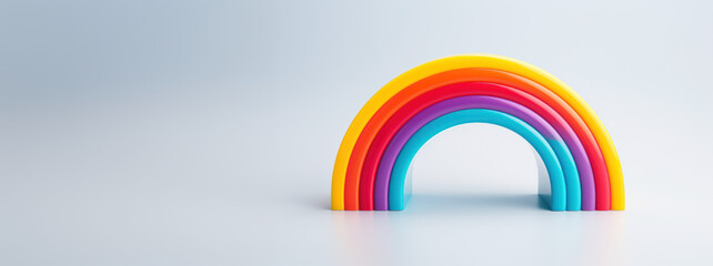 Vibrant and Glossy 3D Isolated Rainbow on Gray Background with Copy-Space