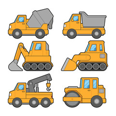 Construction heavy machinery illustration set.
