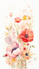 watercolor floral bouquet isolated on white background