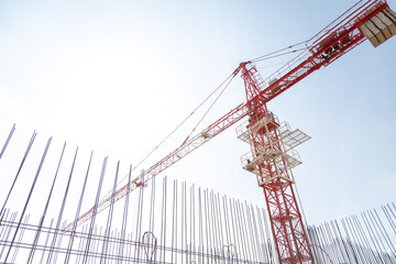 construction site with crane - obrazy, fototapety, plakaty