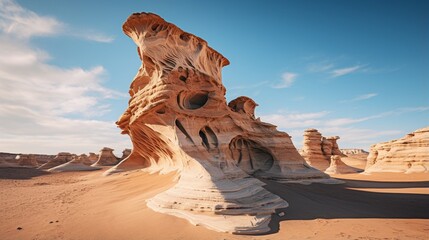 a striking and layered hoodoo formation in a desert landscape, showcasing the intricacies of natural erosion