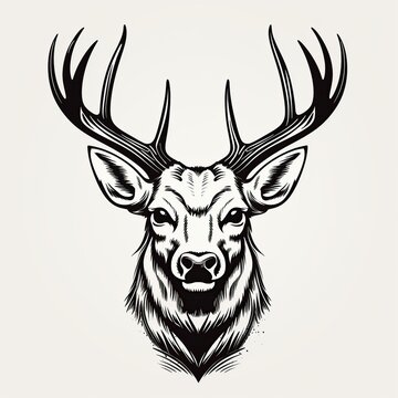  Deer head hunting, vintage monochrome, white background, Generative ai	
