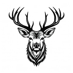  Deer head hunting, vintage monochrome, white background, Generative ai	