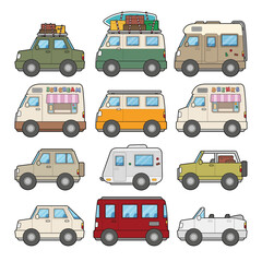 Road trip cars illustration set.