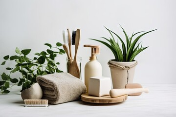 Zero waste, Recycle, Reuse, Sustainable lifestyle concept. Eco-friendly bathroom accessories, Generative AI 
