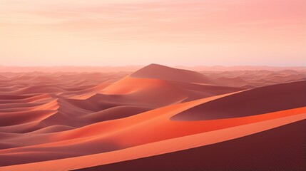 a vast desert dune field at sunrise, with shifting sands casting mesmerizing patterns and hues of orange and pink in the sky