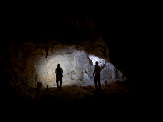 investigation, research and expedition in dark caves