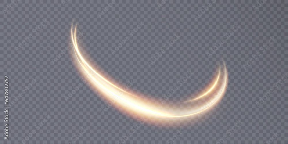 Fototapete Dynamic gold lines with glow effect. Rotating shiny rings. Abstract sparkling swirl, wave of light.	