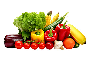 Verschiedene Sorten frisches Gem&uuml;se freigestellt vor transparentem Hintergrund, Generative AI