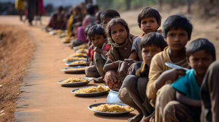 malnutrition children asking for food - obrazy, fototapety, plakaty