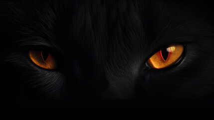 Close-up of black cat's eyes. Background of large cat eyes with a fixed and penetrating gaze.