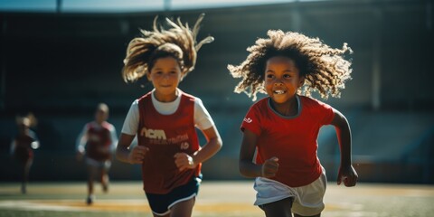 The future athlete. Children and teenagers practicing sports. Vibrant palette, low angle