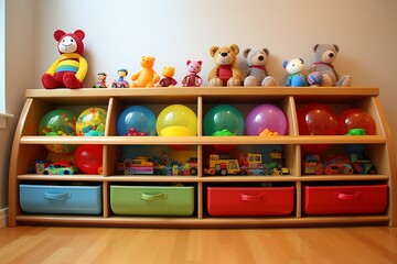 Vibrant toy storage for nurseries. Generative AI