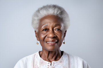 Beautiful senior black afro american woman on white background