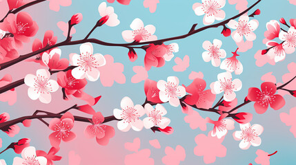 Obraz na płótnie Canvas nature textured cherry blossom flowers seamless patter, vivid color background, flat minimalist vector illustrations